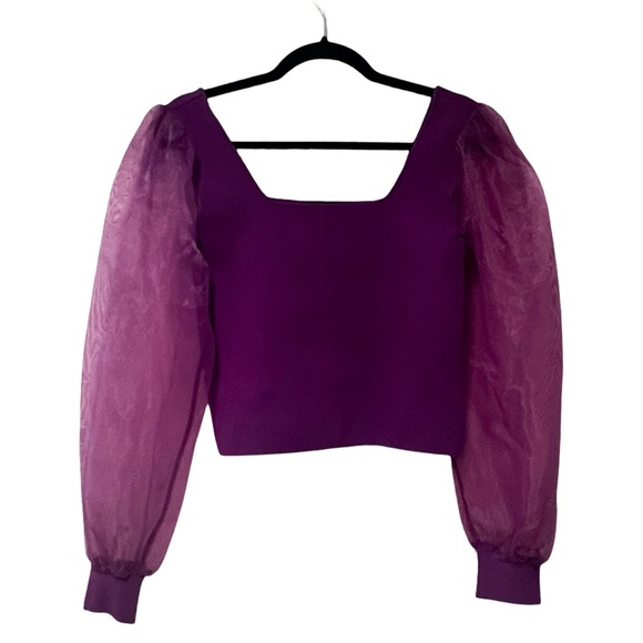 HOUSE OF HARLOW Purple Tutu Mesh Puff Sleeve Crop Top Sz S - Picture 2 of 4